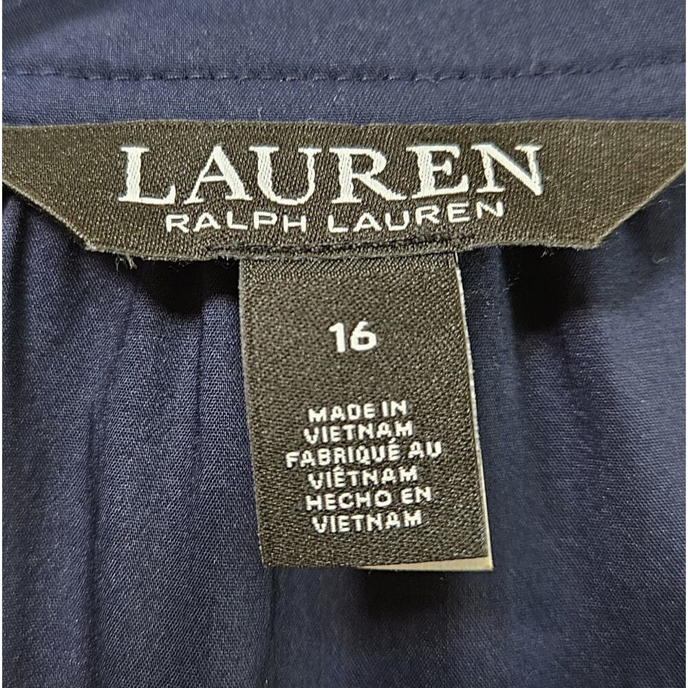 LAUREN RALPH LAUREN Women's 16 Midi Shirt Dress Buttons Crochet Trim Navy - Picture 4 of 9